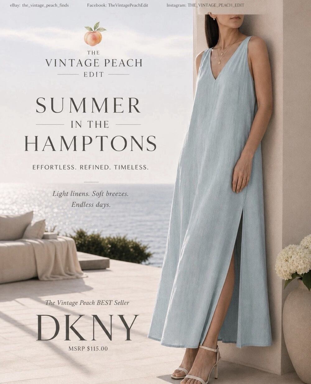 DKNY Boutique Solid V-Neck Sleeveless Maxi Dress Lightweight Side Slit Size XS
